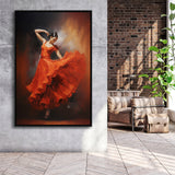 Flamenco Dancing Girl Wear A Red Dress, Framed Canvas Painting, Framed Canvas Prints Wall Art Decor