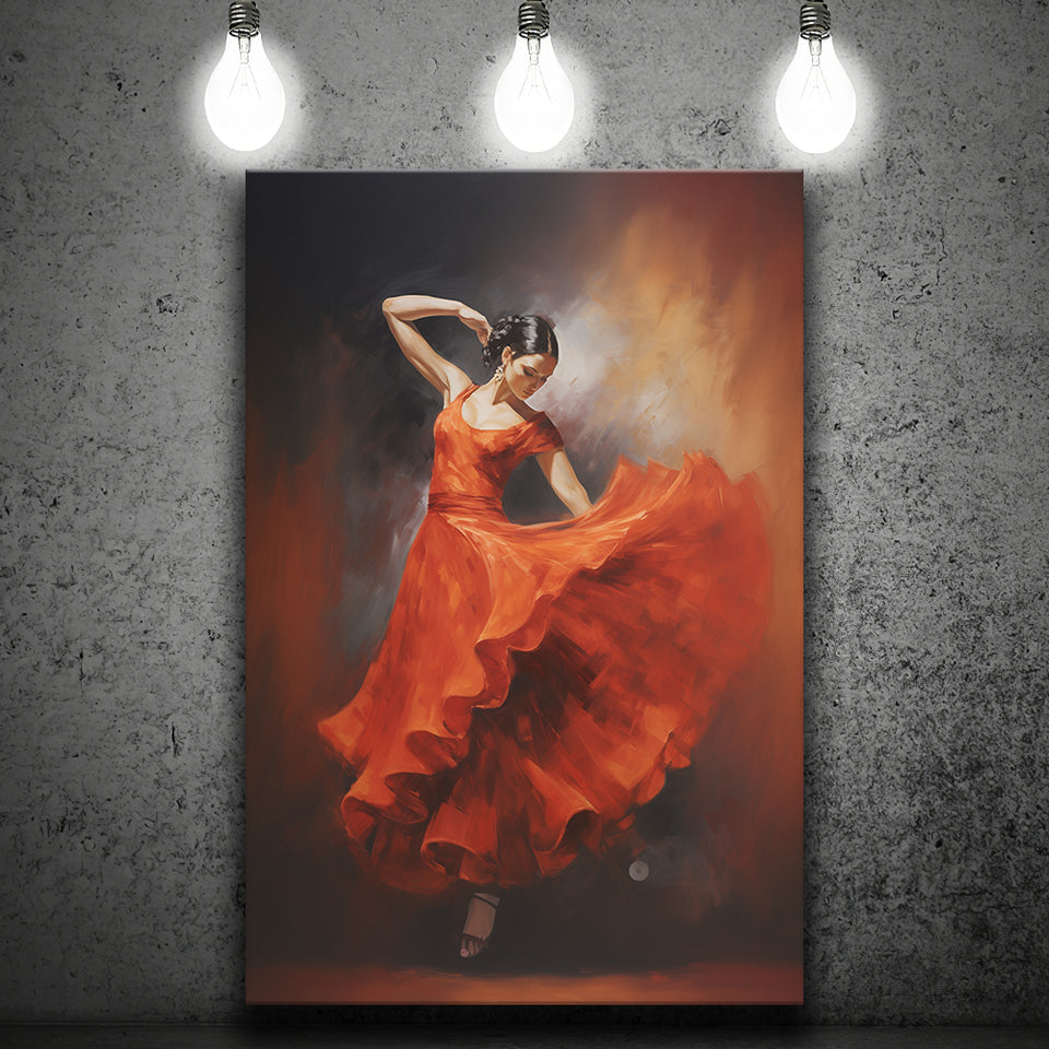 Flamenco Dancing Girl Wear A Red Dress, Canvas Painting, Canvas Prints Wall Art Decor