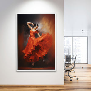 Flamenco Dancing Girl Wear A Red Dress, Framed Canvas Painting, Framed Canvas Prints Wall Art Decor