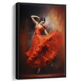 Flamenco Dancing Girl Wear A Red Dress, Framed Canvas Painting, Framed Canvas Prints Wall Art Decor