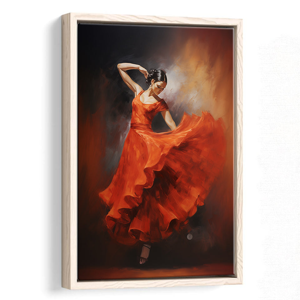 Flamenco Dancing Girl Wear A Red Dress, Framed Canvas Painting, Framed Canvas Prints Wall Art Decor