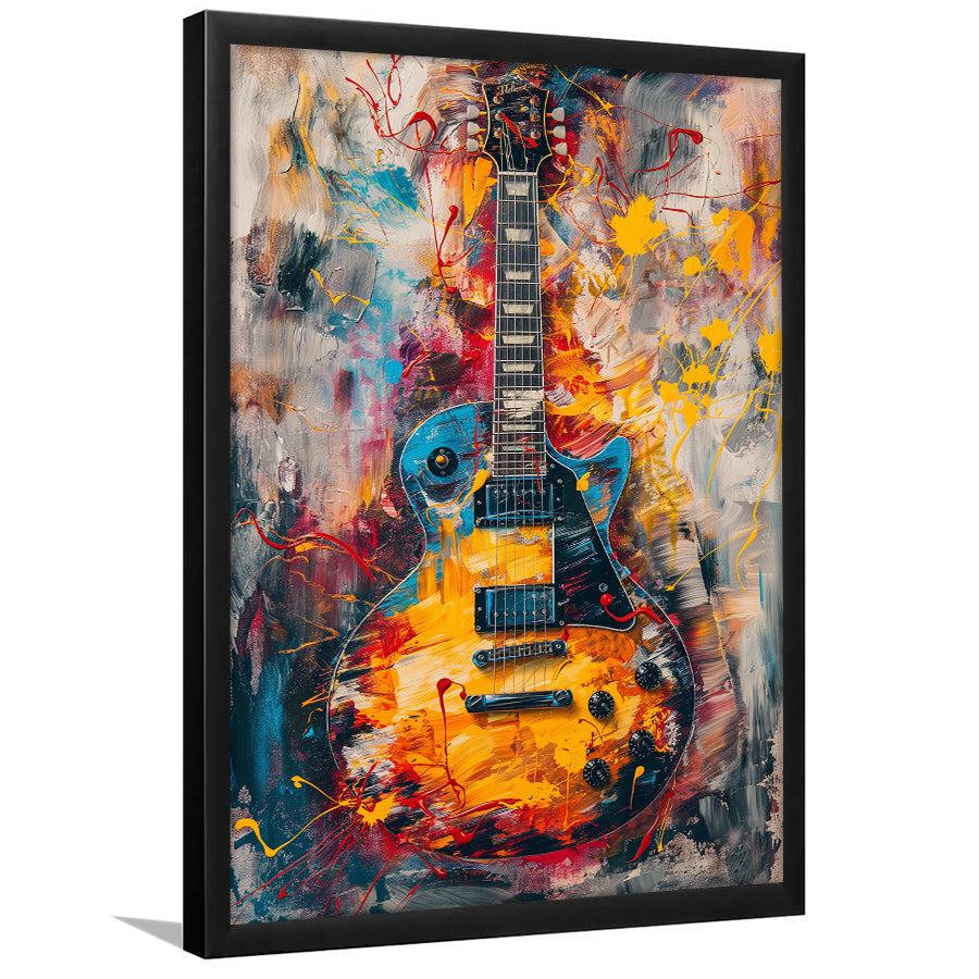 Flamimg Electric Guita Mixed Blue Yellow And Red, Framed Art Prints Wall Decor, Picture Framed Painting