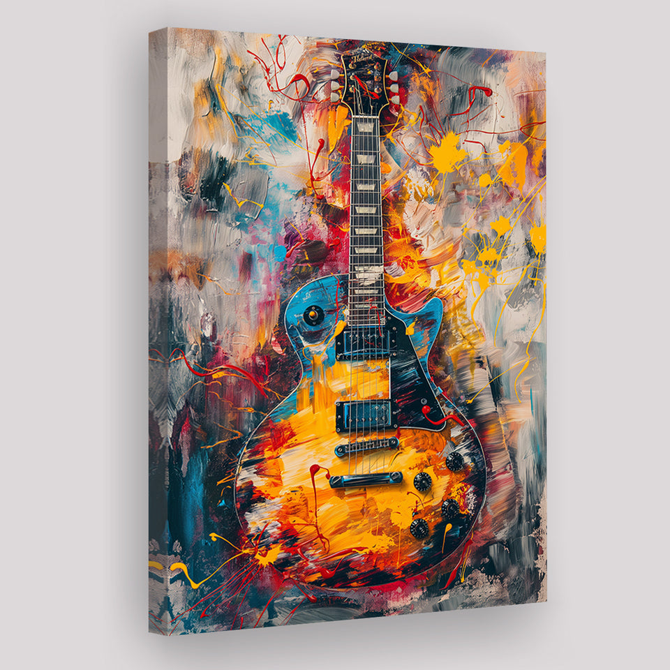Flamimg Electric Guita Mixed Blue Yellow And Red, Canvas Prints Wall Art Home Decor, Painting Canvas Art