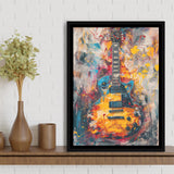 Flamimg Electric Guita Mixed Blue Yellow And Red, Framed Canvas Prints Wall Art Decor, Floarting Frame Painting Canvas Art