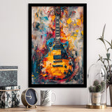 Flamimg Electric Guita Mixed Blue Yellow And Red, Framed Art Prints Wall Decor, Picture Framed Painting