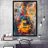 Flamimg Electric Guita Mixed Blue Yellow And Red, Framed Art Prints Wall Decor, Picture Framed Painting