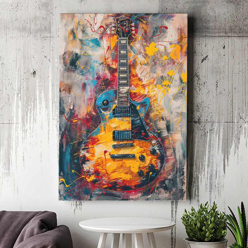 Flamimg Electric Guita Mixed Blue Yellow And Red, Canvas Prints Wall Art Home Decor, Painting Canvas Art