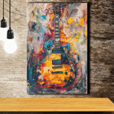 Flamimg Electric Guita Mixed Blue Yellow And Red, Canvas Prints Wall Art Home Decor, Painting Canvas Art