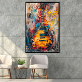 Flamimg Electric Guita Mixed Blue Yellow And Red, Framed Canvas Prints Wall Art Decor, Floarting Frame Painting Canvas Art