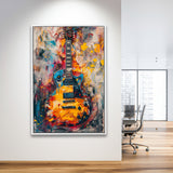 Flamimg Electric Guita Mixed Blue Yellow And Red, Framed Canvas Prints Wall Art Decor, Floarting Frame Painting Canvas Art
