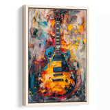 Flamimg Electric Guita Mixed Blue Yellow And Red, Framed Canvas Prints Wall Art Decor, Floarting Frame Painting Canvas Art