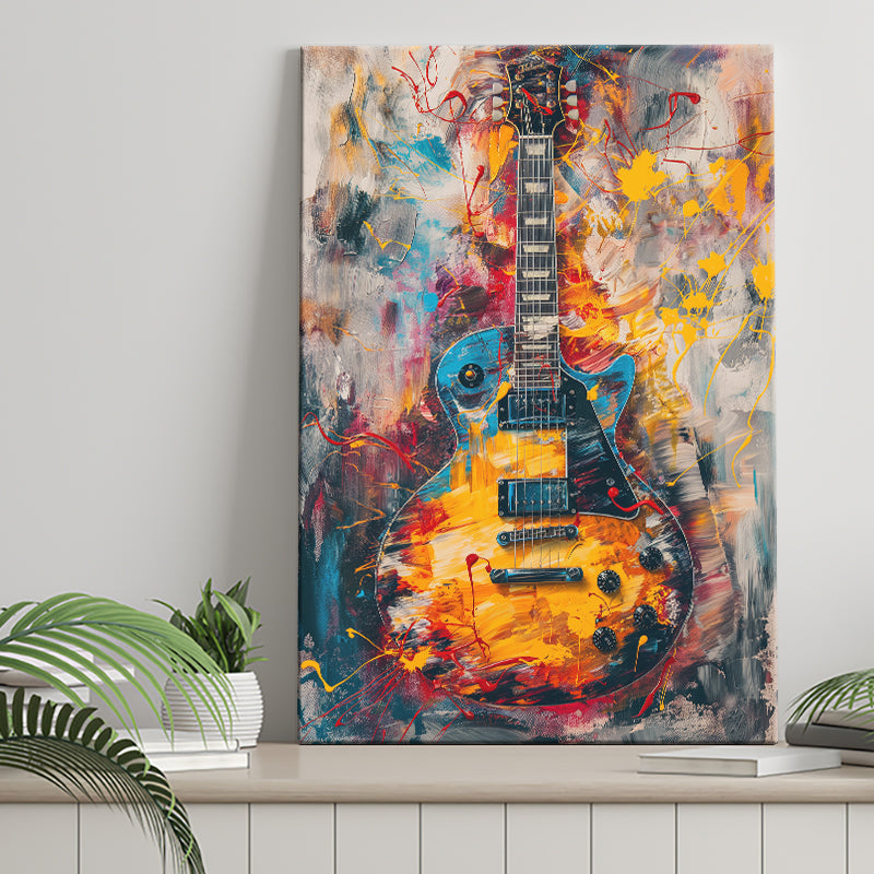 Flamimg Electric Guita Mixed Blue Yellow And Red, Canvas Prints Wall Art Home Decor, Painting Canvas Art