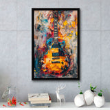 Flamimg Electric Guita Mixed Blue Yellow And Red, Framed Canvas Prints Wall Art Decor, Floarting Frame Painting Canvas Art