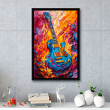 Flamimg Electric Guita Mixed Color Painting, Framed Canvas Prints Wall Art Decor, Floarting Frame Painting Canvas Art