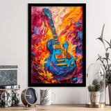 Flamimg Electric Guita Mixed Color Painting, Framed Art Prints Wall Decor, Picture Framed Painting