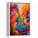Flamimg Electric Guita Mixed Color Painting, Framed Canvas Prints Wall Art Decor, Floarting Frame Painting Canvas Art