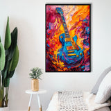 Flamimg Electric Guita Mixed Color Painting, Framed Canvas Prints Wall Art Decor, Floarting Frame Painting Canvas Art