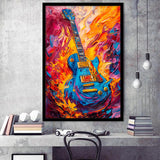 Flamimg Electric Guita Mixed Color Painting, Framed Art Prints Wall Decor, Picture Framed Painting