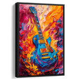 Flamimg Electric Guita Mixed Color Painting, Framed Canvas Prints Wall Art Decor, Floarting Frame Painting Canvas Art