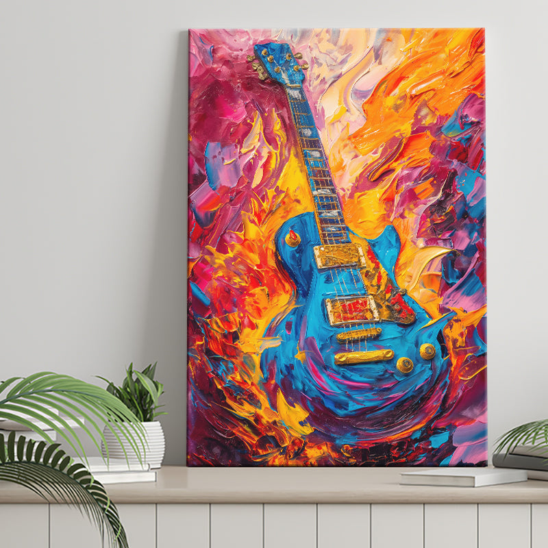 Flamimg Electric Guita Mixed Color Painting, Canvas Prints Wall Art Home Decor, Painting Canvas Art