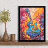 Flamimg Electric Guita Mixed Color Painting, Framed Canvas Prints Wall Art Decor, Floarting Frame Painting Canvas Art