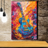 Flamimg Electric Guita Mixed Color Painting, Canvas Prints Wall Art Home Decor, Painting Canvas Art