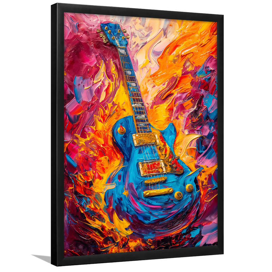 Flamimg Electric Guita Mixed Color Painting, Framed Art Prints Wall Decor, Picture Framed Painting