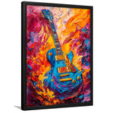 Flamimg Electric Guita Mixed Color Painting, Framed Art Prints Wall Decor, Picture Framed Painting