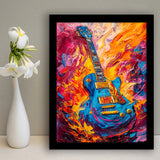 Flamimg Electric Guita Mixed Color Painting, Framed Art Prints Wall Decor, Picture Framed Painting