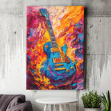 Flamimg Electric Guita Mixed Color Painting, Canvas Prints Wall Art Home Decor, Painting Canvas Art