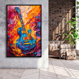 Flamimg Electric Guita Mixed Color Painting, Framed Canvas Prints Wall Art Decor, Floarting Frame Painting Canvas Art