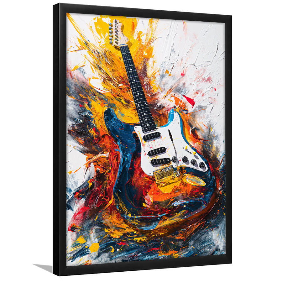 Flamimg Electric Guita Oil Painting, Framed Art Prints Wall Decor, Picture Framed Painting