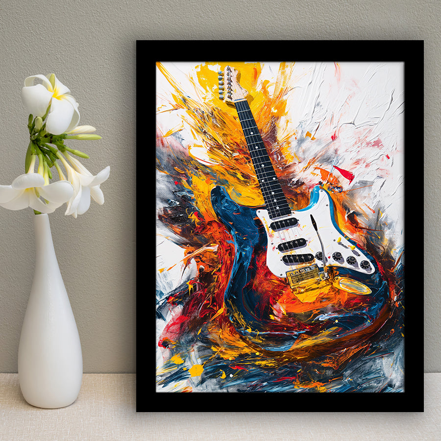 Flamimg Electric Guita Oil Painting, Framed Art Prints Wall Decor, Picture Framed Painting