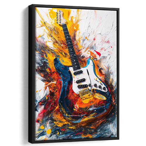 Flamimg Electric Guita Oil Painting, Framed Canvas Prints Wall Art Decor, Floarting Frame Painting Canvas Art