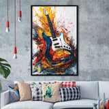 Flamimg Electric Guita Oil Painting, Framed Art Prints Wall Decor, Picture Framed Painting