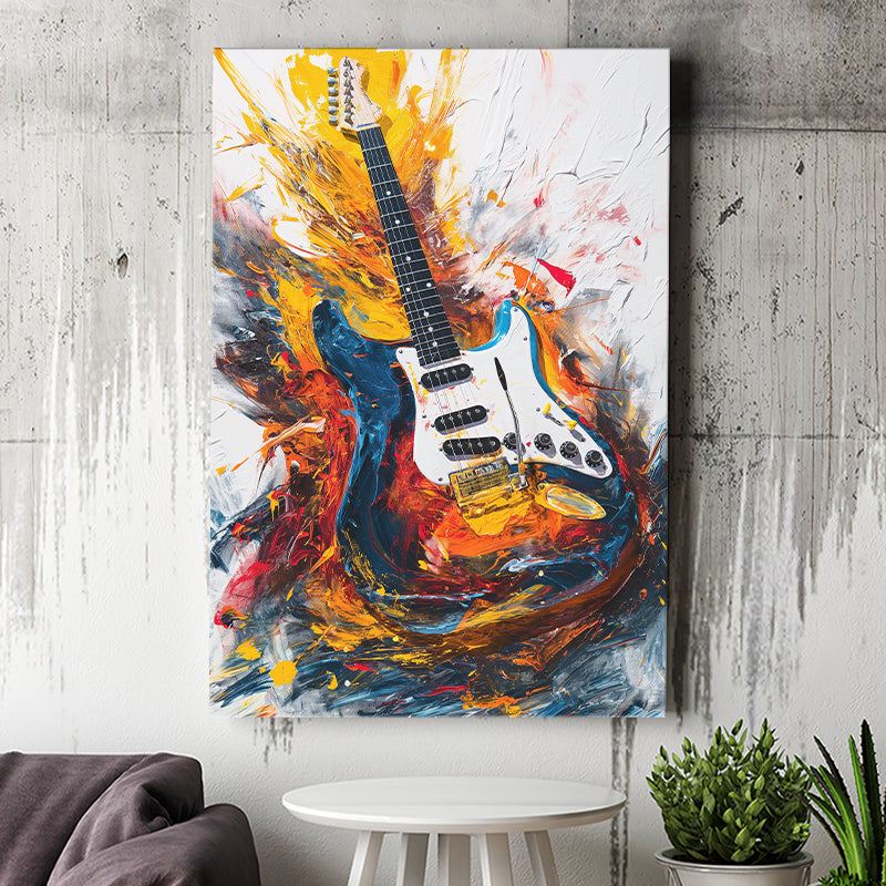 Flamimg Electric Guita Oil Painting, Canvas Prints Wall Art Home Decor, Painting Canvas Art