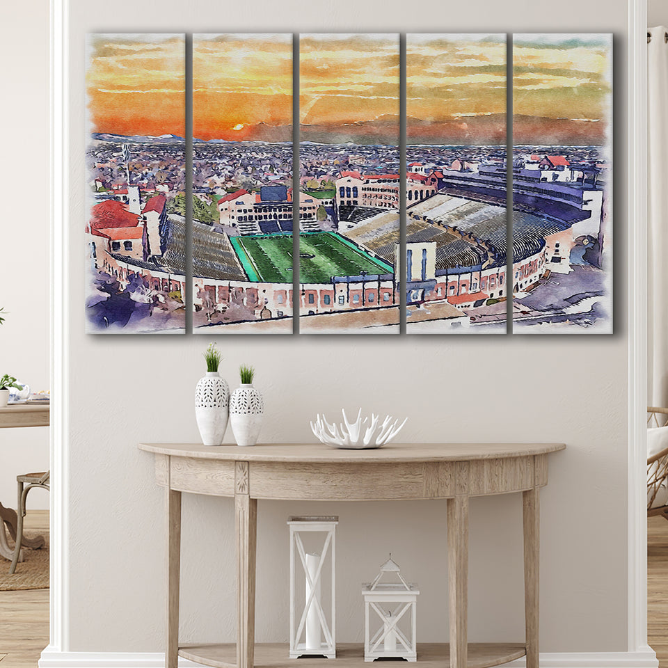 Folsom Field WaterColor 5 Panels B Mixed Canvas Prints, Extra Large, Boulder Colorado Watercolor