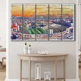 Folsom Field WaterColor 5 Panels B Mixed Canvas Prints, Extra Large, Boulder Colorado Watercolor