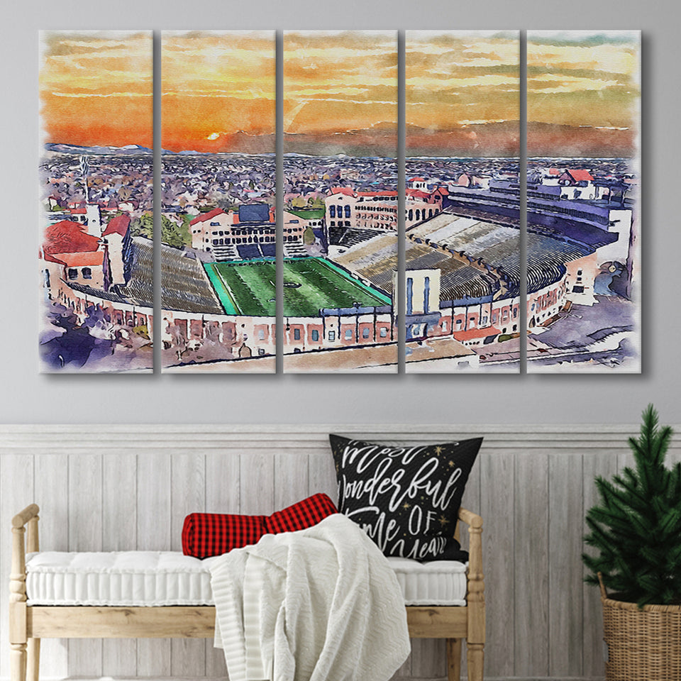 Folsom Field WaterColor 5 Panels B Mixed Canvas Prints, Extra Large, Boulder Colorado Watercolor
