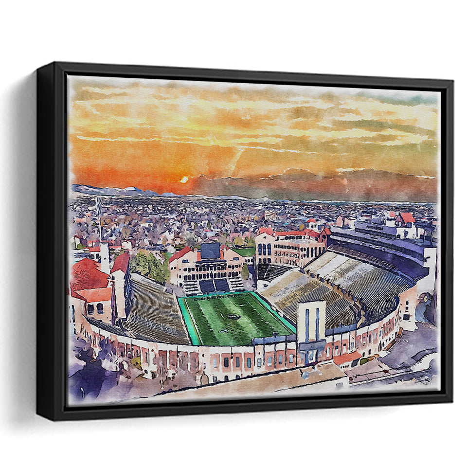 Folsom Field WaterColor Framed Canvas Prints, Boulder Colorado Watercolor, Stadium Art Gifts, Floating Frame