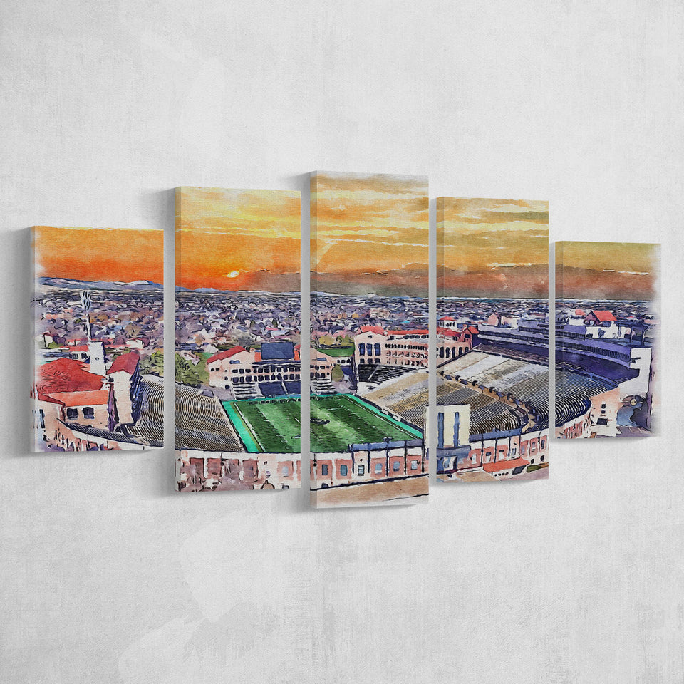Folsom Field WaterColor 5 Panels Mix Canvas Prints, Boulder Colorado Watercolor, Large Stadium Canvas