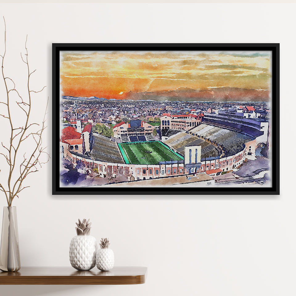 Folsom Field WaterColor Framed Canvas Prints, Boulder Colorado Watercolor, Stadium Art Gifts, Floating Frame