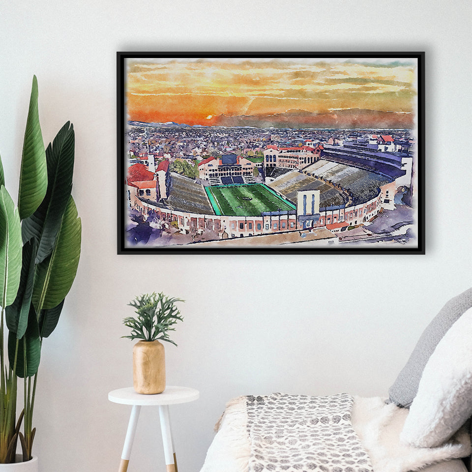 Folsom Field WaterColor Framed Canvas Prints, Boulder Colorado Watercolor, Stadium Art Gifts, Floating Frame