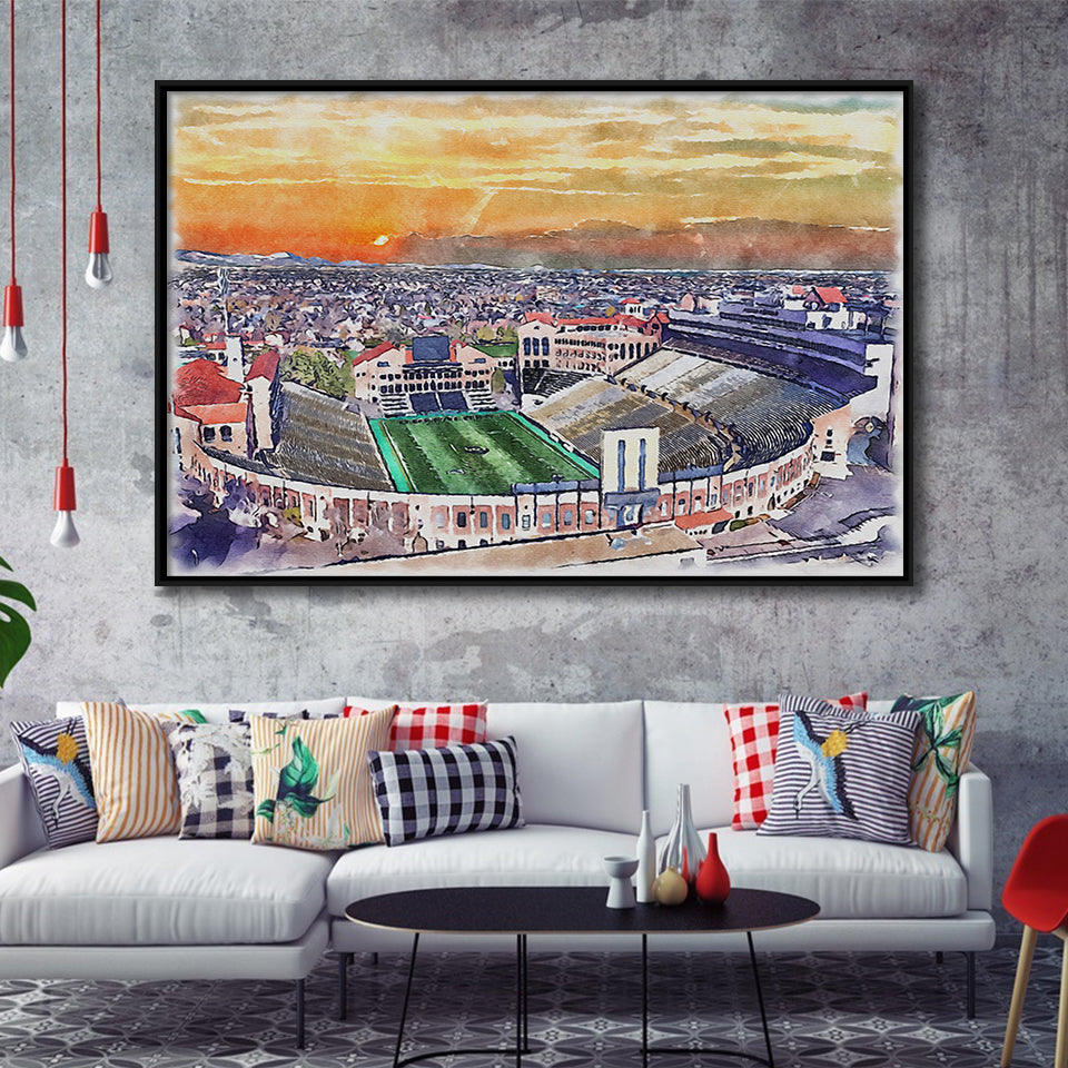 Folsom Field WaterColor Framed Canvas Prints, Boulder Colorado Watercolor, Stadium Art Gifts, Floating Frame