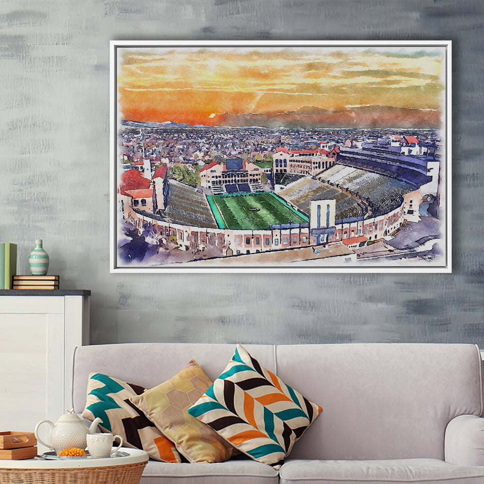 Folsom Field WaterColor Framed Canvas Prints, Boulder Colorado Watercolor, Stadium Art Gifts, Floating Frame