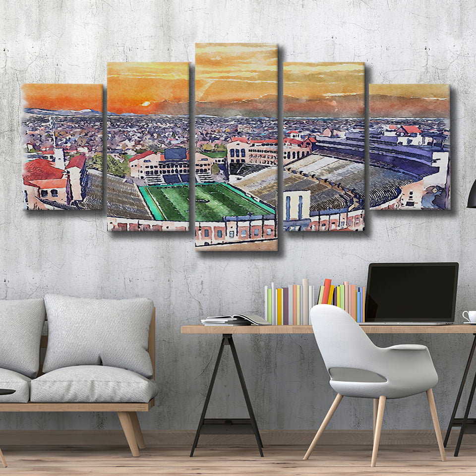 Folsom Field WaterColor 5 Panels Mix Canvas Prints, Boulder Colorado Watercolor, Large Stadium Canvas