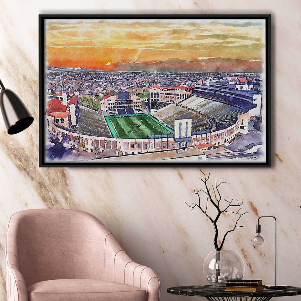 Folsom Field WaterColor Framed Canvas Prints, Boulder Colorado Watercolor, Stadium Art Gifts, Floating Frame