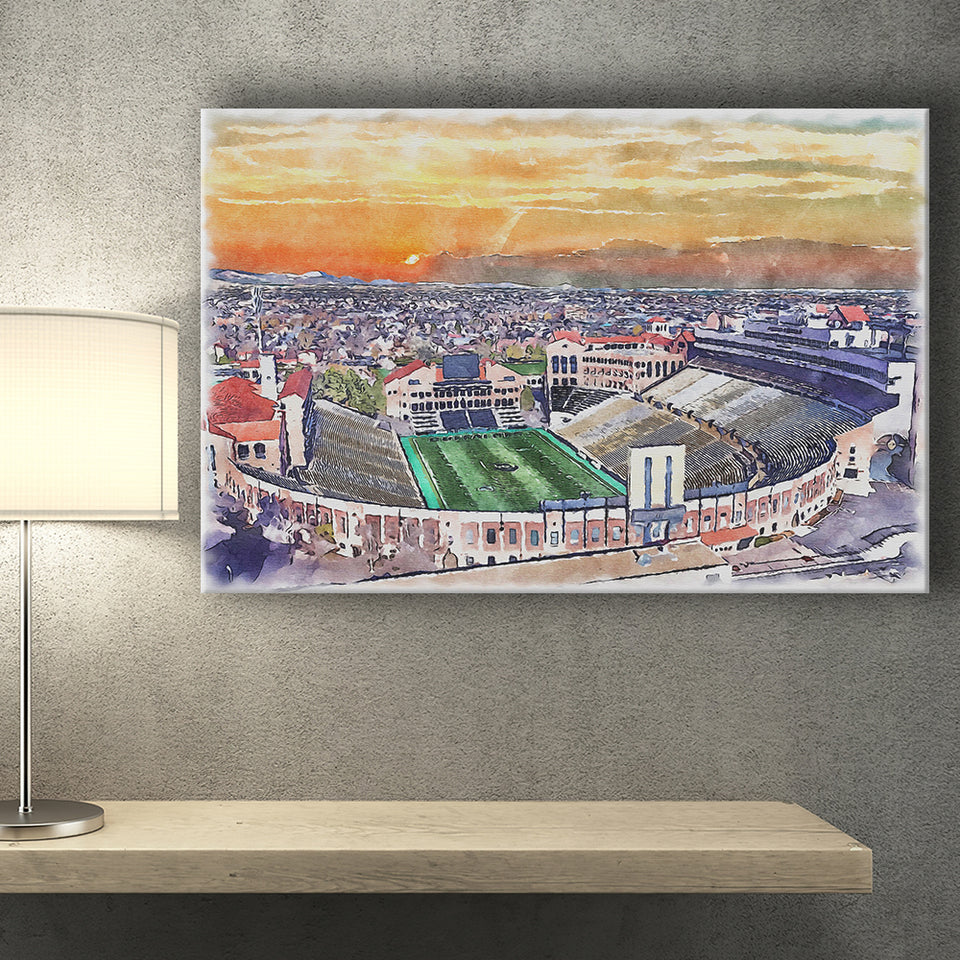 Folsom Field WaterColor Canvas Prints, Boulder Colorado Watercolor, Stadium Art Gifts