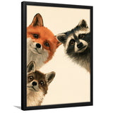 Foxs And Raccoon Funny Portrait Painting Art, Kid Room Painting, Pet Lover Art, Framed Art Print, Fine Art Wall Decor