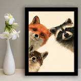 Foxs And Raccoon Funny Portrait Painting Art, Kid Room Painting, Pet Lover Art, Framed Art Print, Fine Art Wall Decor